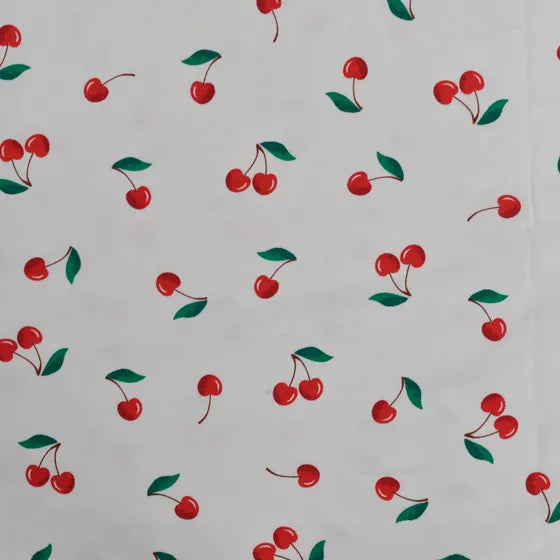 JERSEY DE COTON IMPRIME Cerise fond blanc