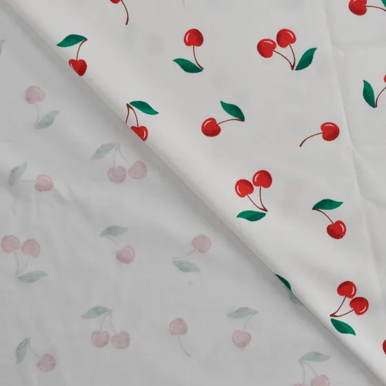JERSEY DE COTON IMPRIME Cerise fond blanc