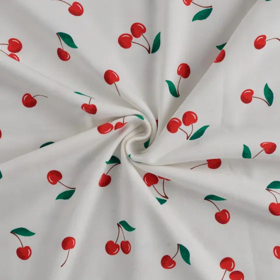JERSEY DE COTON IMPRIME Cerise fond blanc