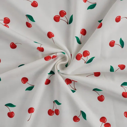 JERSEY DE COTON IMPRIME Cerise fond blanc