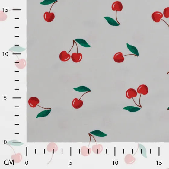 JERSEY DE COTON IMPRIME Cerise fond blanc