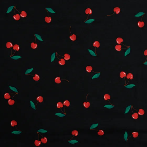 JERSEY DE COTON IMPRIME Cerise fond noir