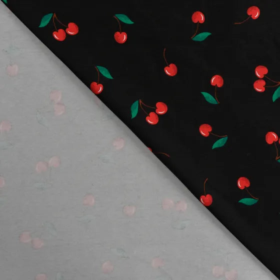 JERSEY DE COTON IMPRIME Cerise fond noir