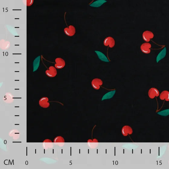 JERSEY DE COTON IMPRIME Cerise fond noir