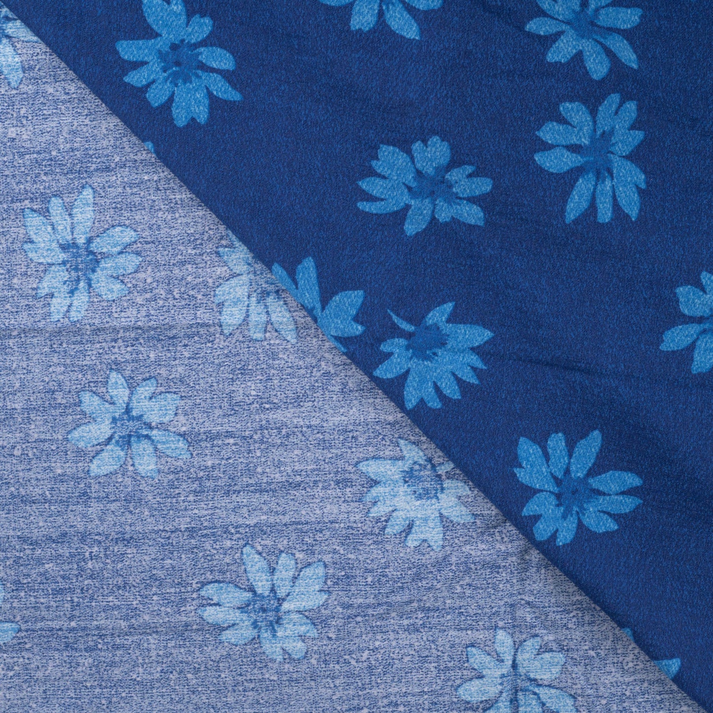 VISCOSE POLYAMIDE IMPRIMEE Marguerites Bleu