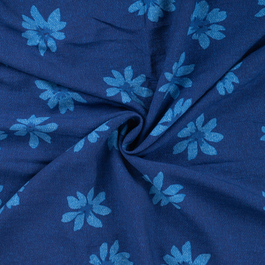 VISCOSE POLYAMIDE IMPRIMEE Marguerites Bleu