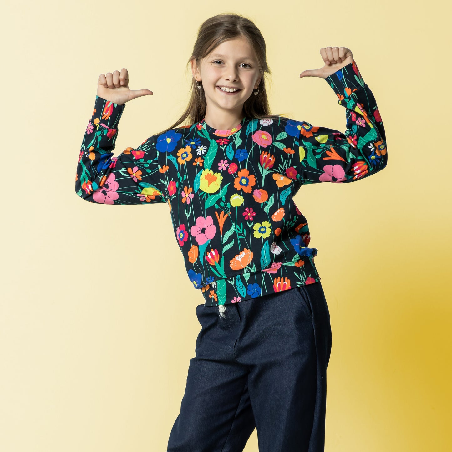 SWEAT FRENCH TERRY MOTIF QJUTIE fleurs Multi Couleurs