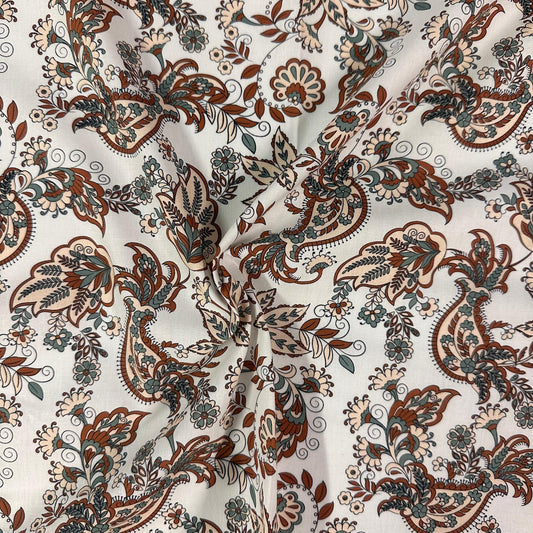 COTON IMPRIME Fleurs Perse Marron