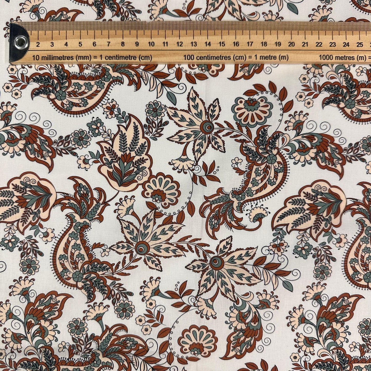 COTON IMPRIME Fleurs Perse Marron