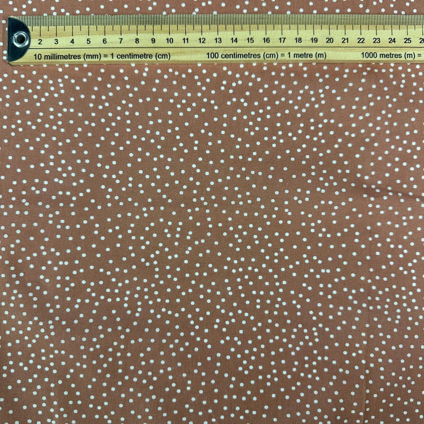 COTON IMPRIME Pois Blanc fond Terracota