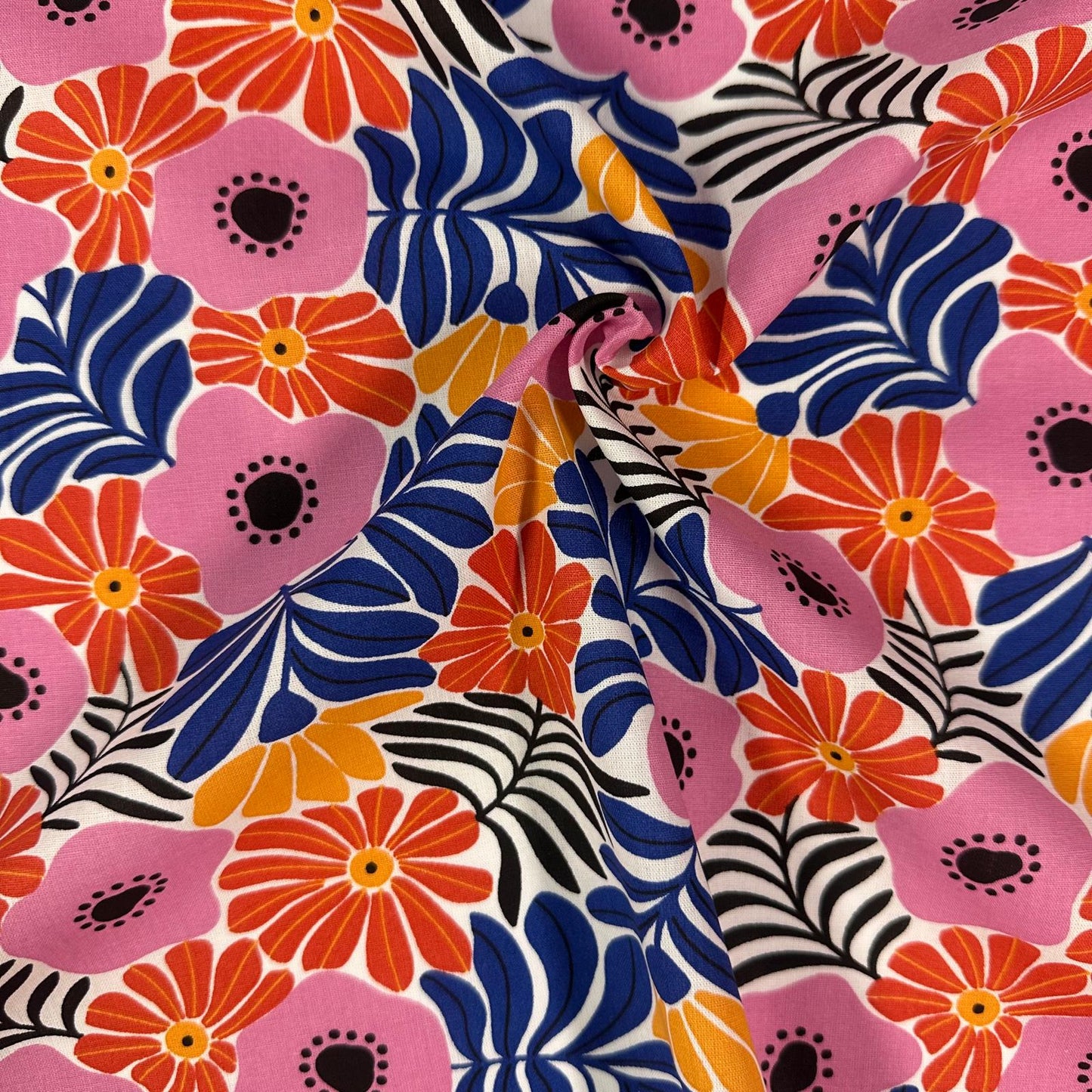 COTON IMPRIME Grandes Fleurs Multicouleurs