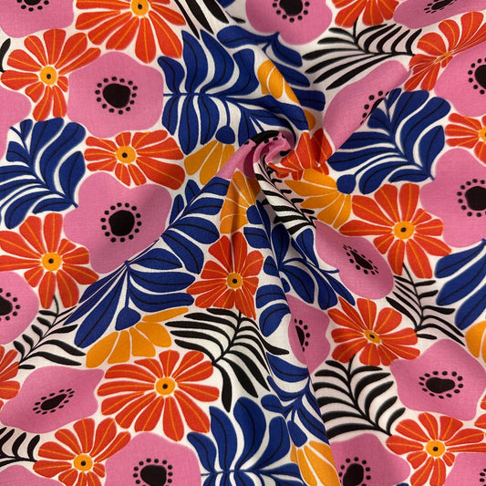 COTON IMPRIME Grandes Fleurs Multicouleurs