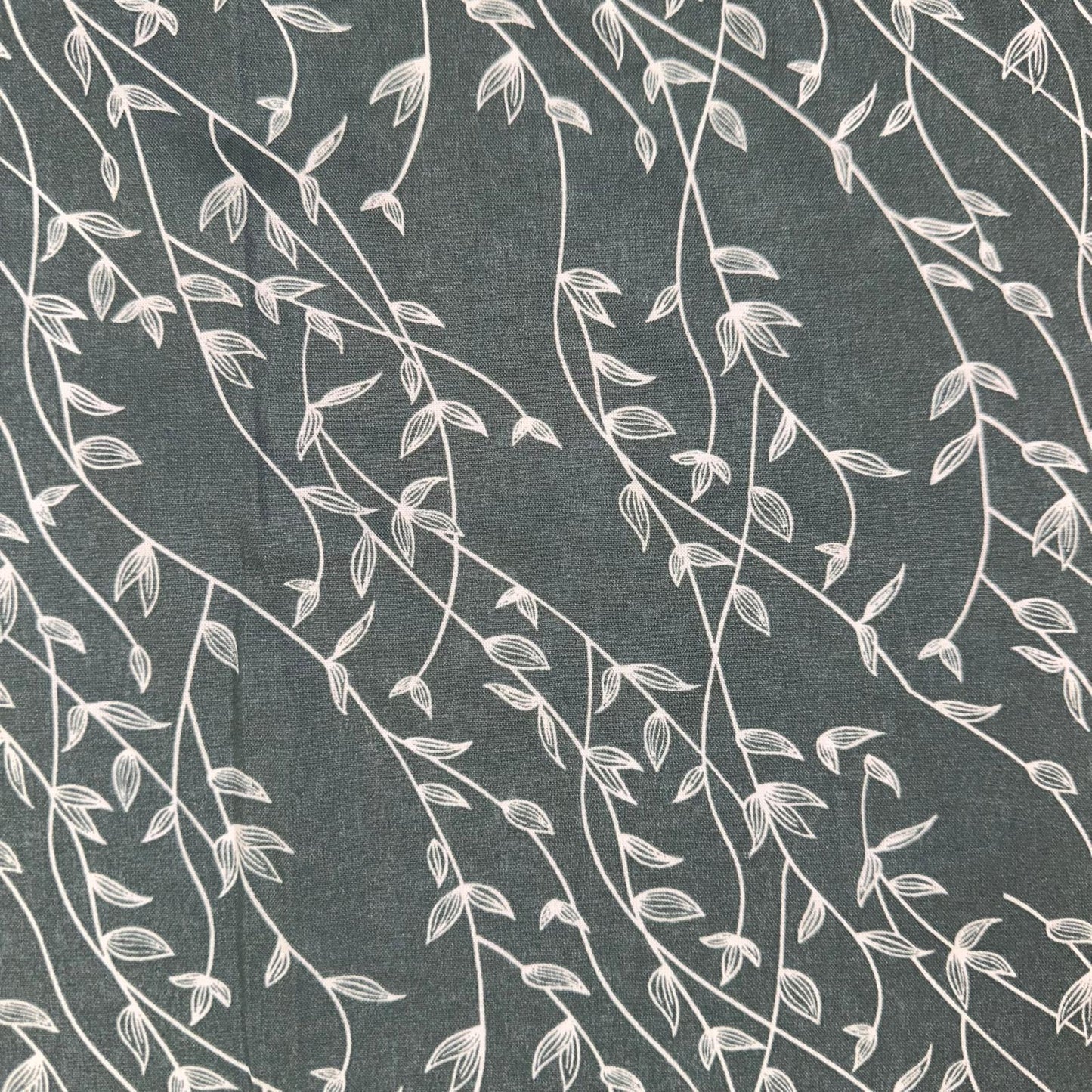 COTON IMPRIME Feuillage Blanc fond Bleu Canard