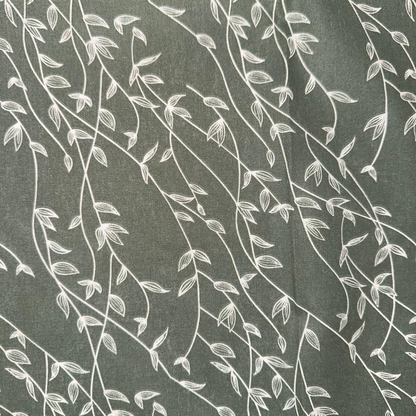COTON IMPRIME Feuillage Blanc fond Kaki