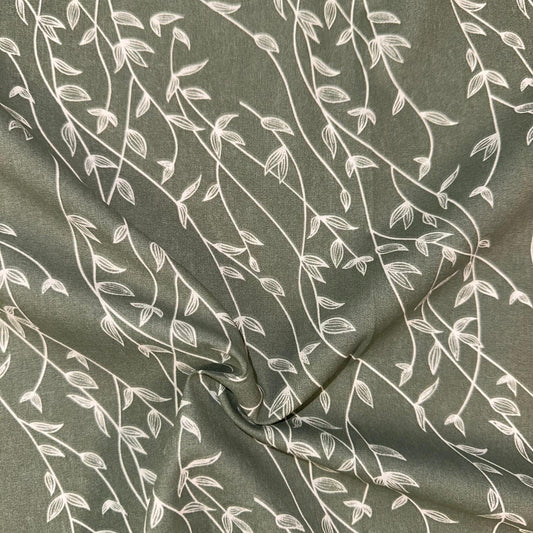 COTON IMPRIME Feuillage Blanc fond Kaki