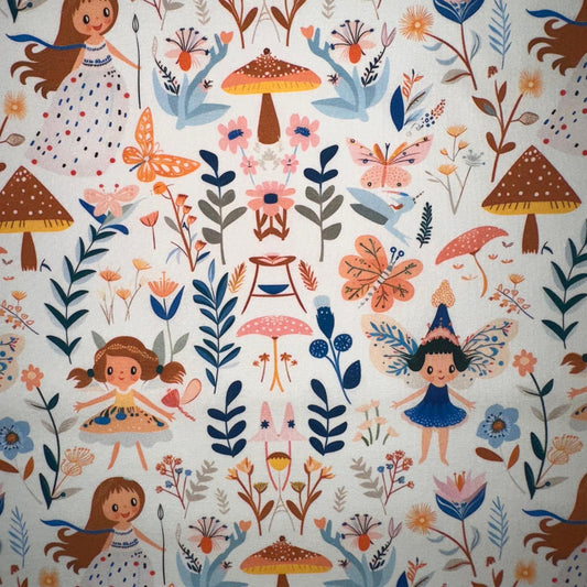 COTON IMPRIME Fées et Champignons