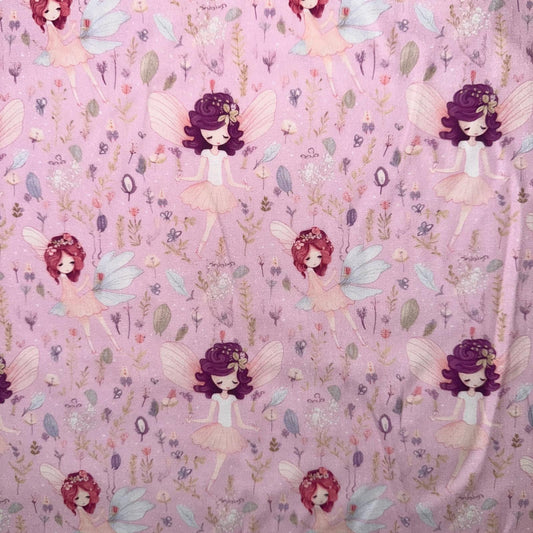 COTON IMPRIME Fées fond Rose