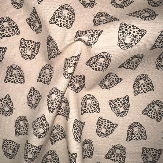 TOILE COTON ASPECT LIN Tête de Léopard