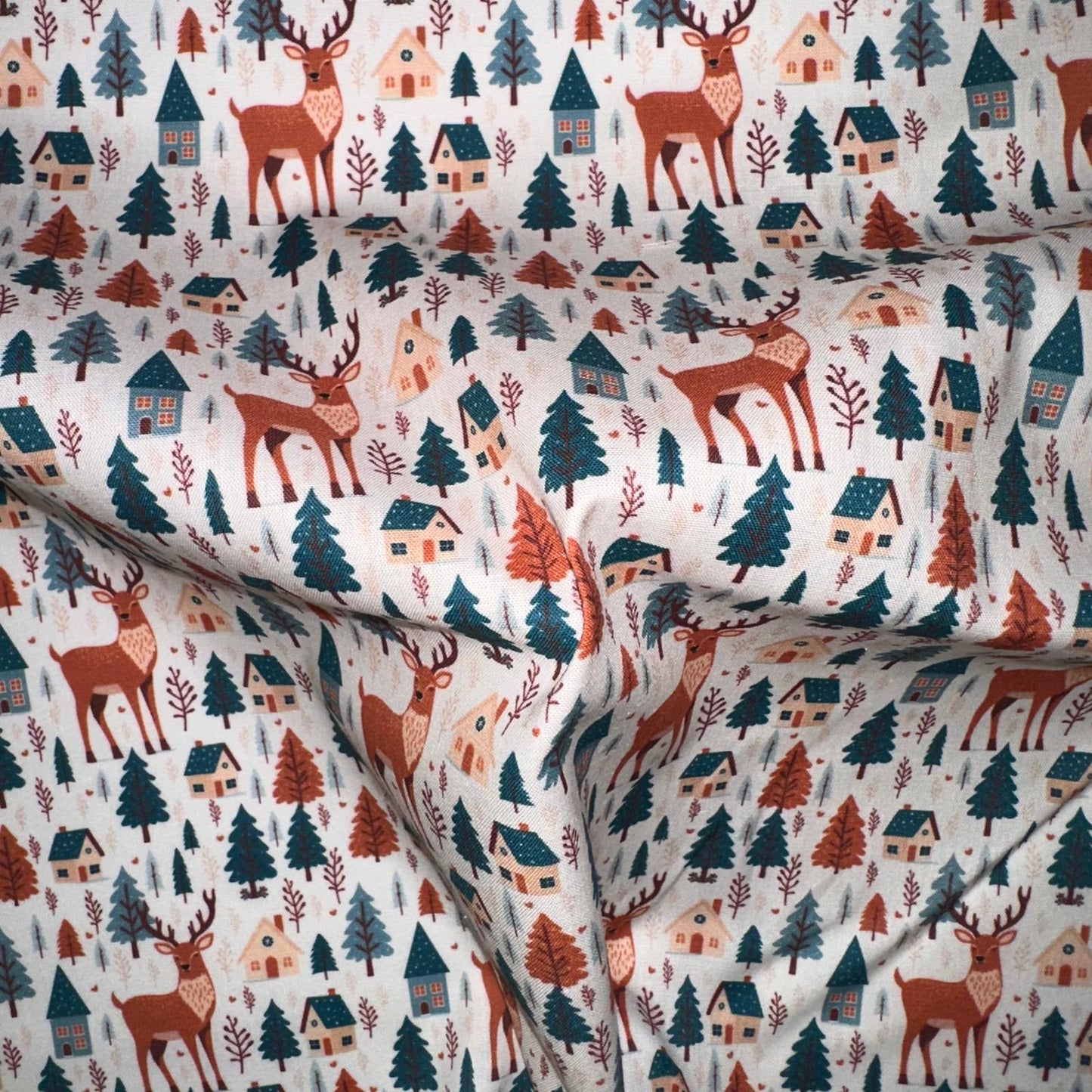 COTON IMPRIME Foret Village esprit Noel