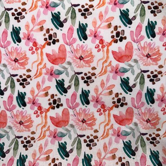 COTON IMPRIME Fleurs Aquarelle