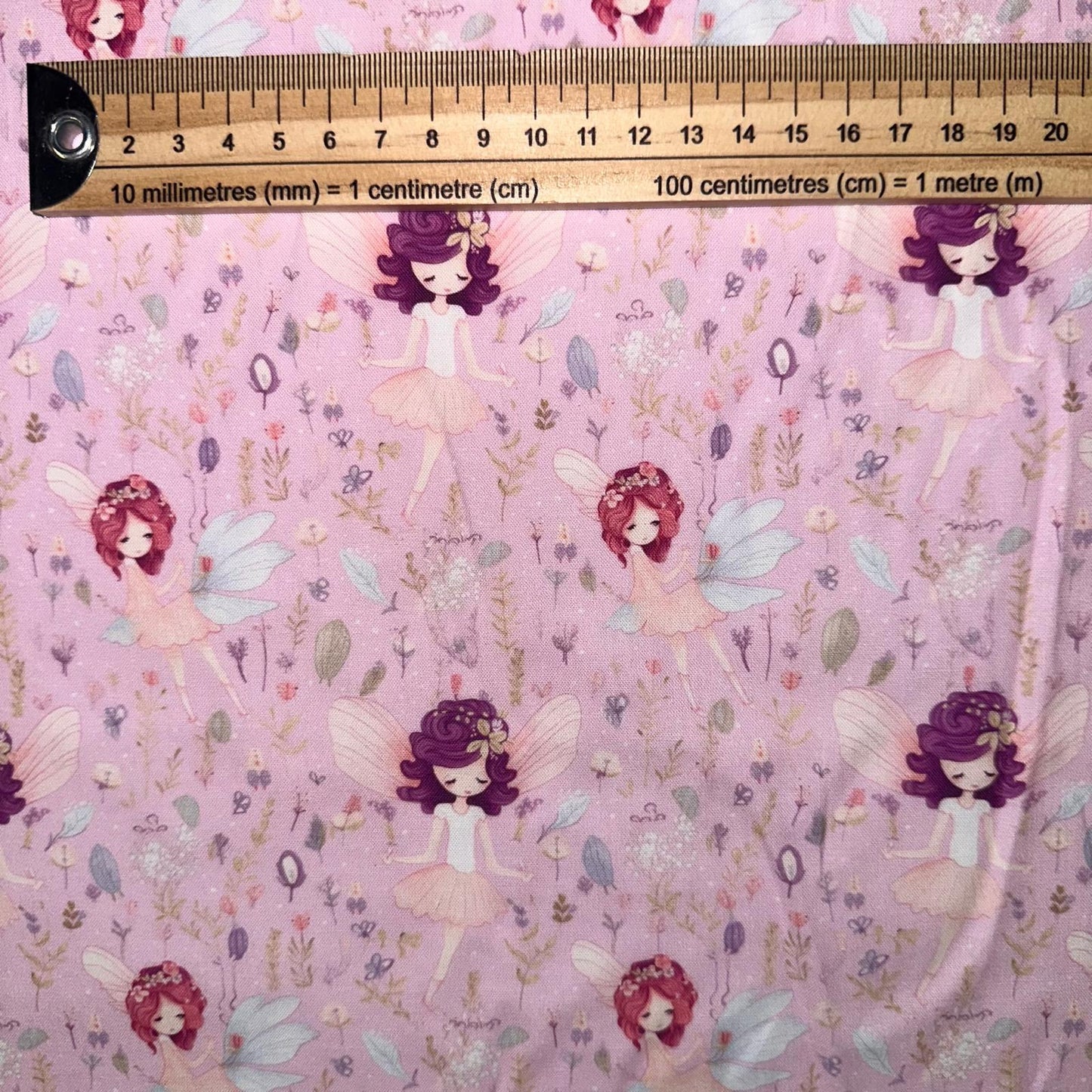 COTON IMPRIME Fées fond Rose