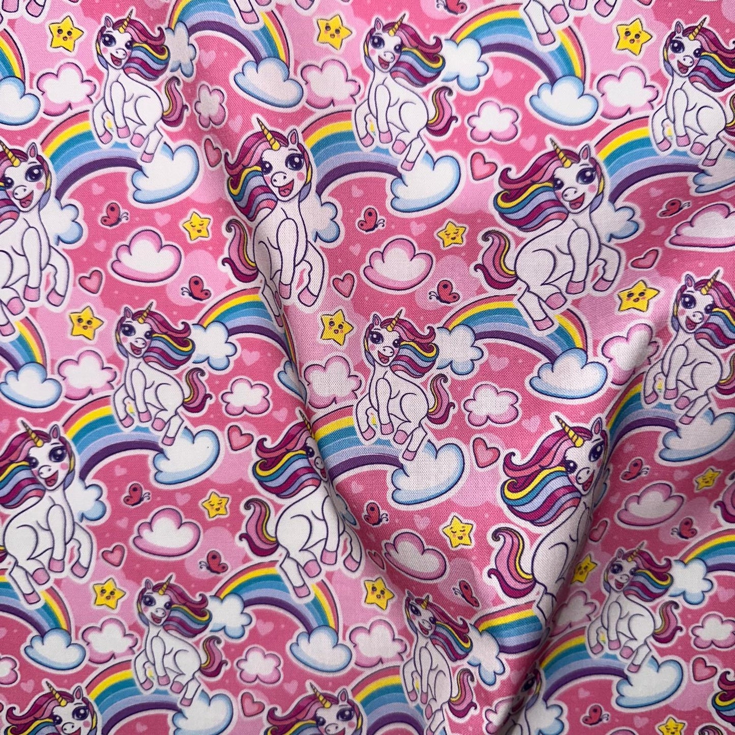 COTON IMPRIME Licornes fond Rose