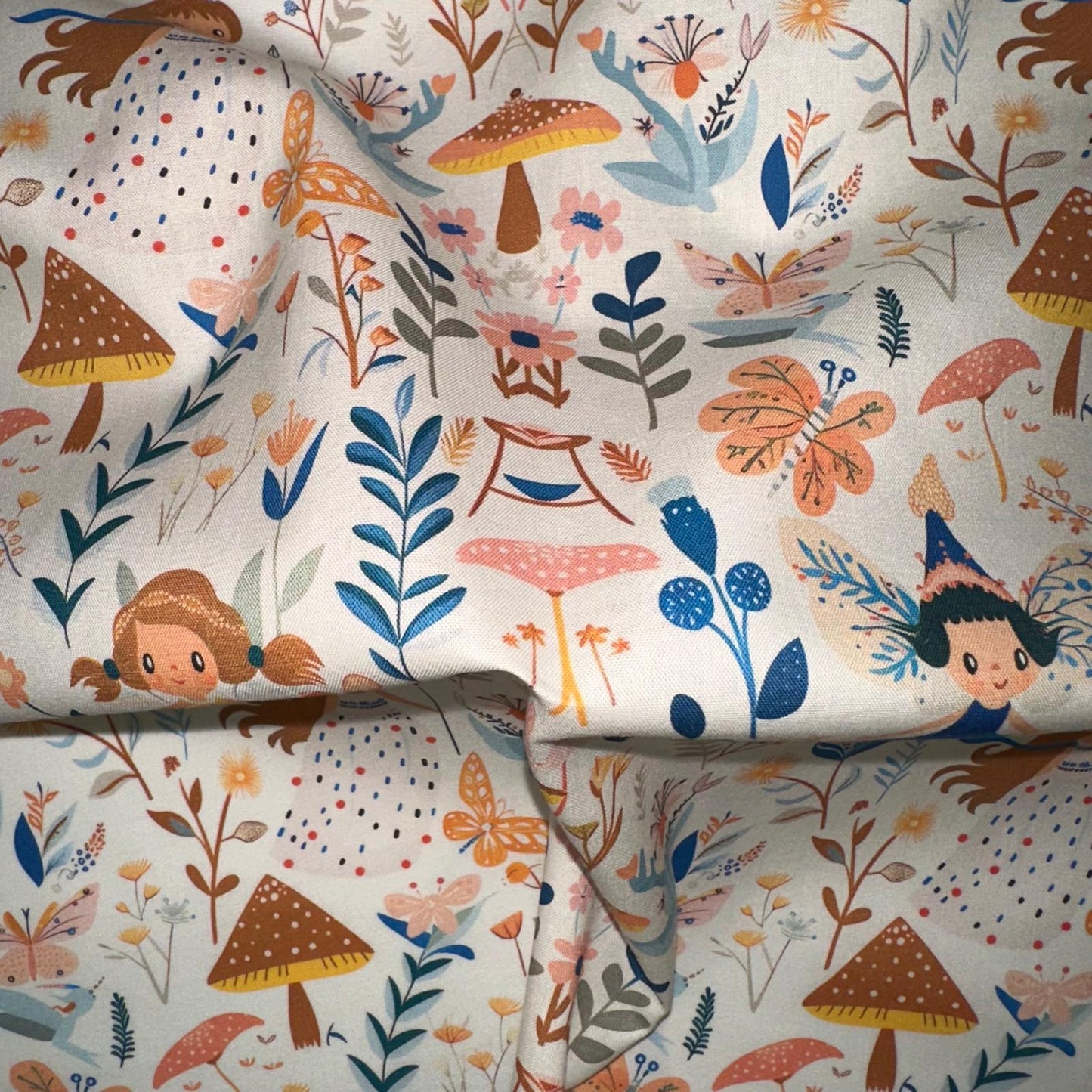 COTON IMPRIME Fées et Champignons
