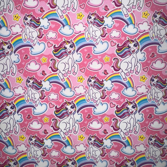 COTON IMPRIME Licornes fond Rose