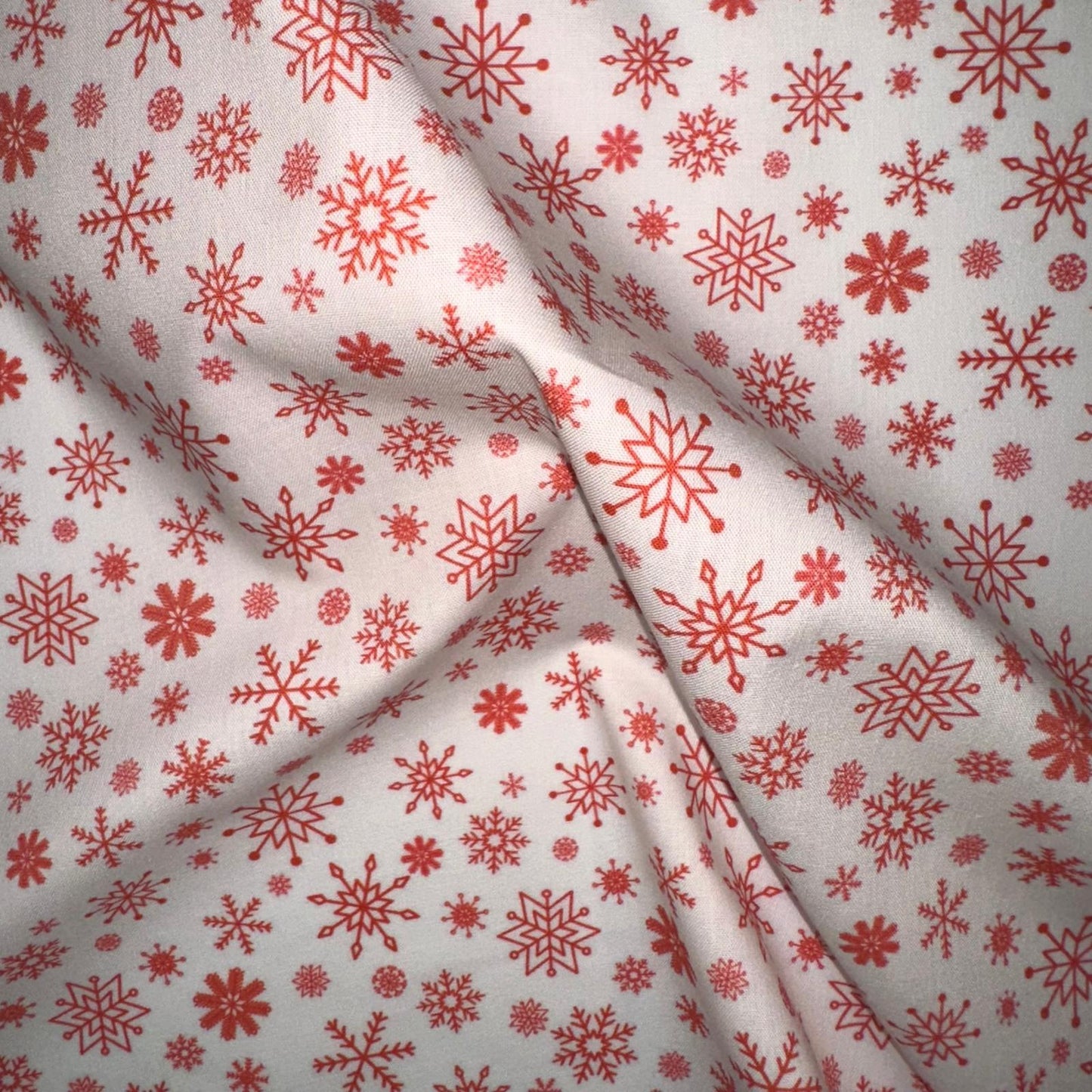 COTON IMPRIME Flocons neige Rouge