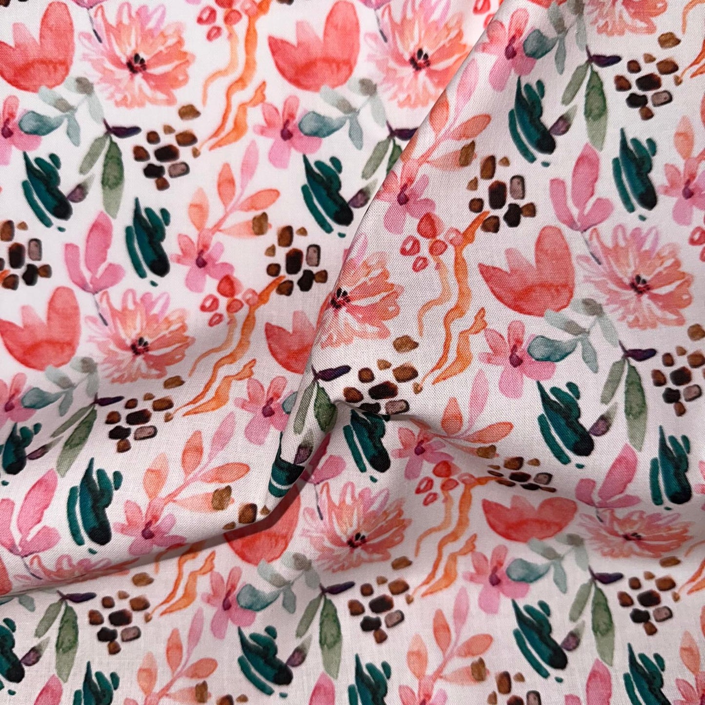 COTON IMPRIME Fleurs Aquarelle