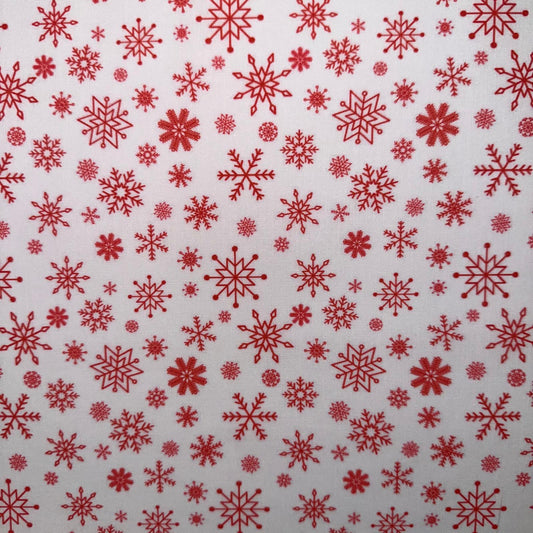 COTON IMPRIME Flocons neige Rouge
