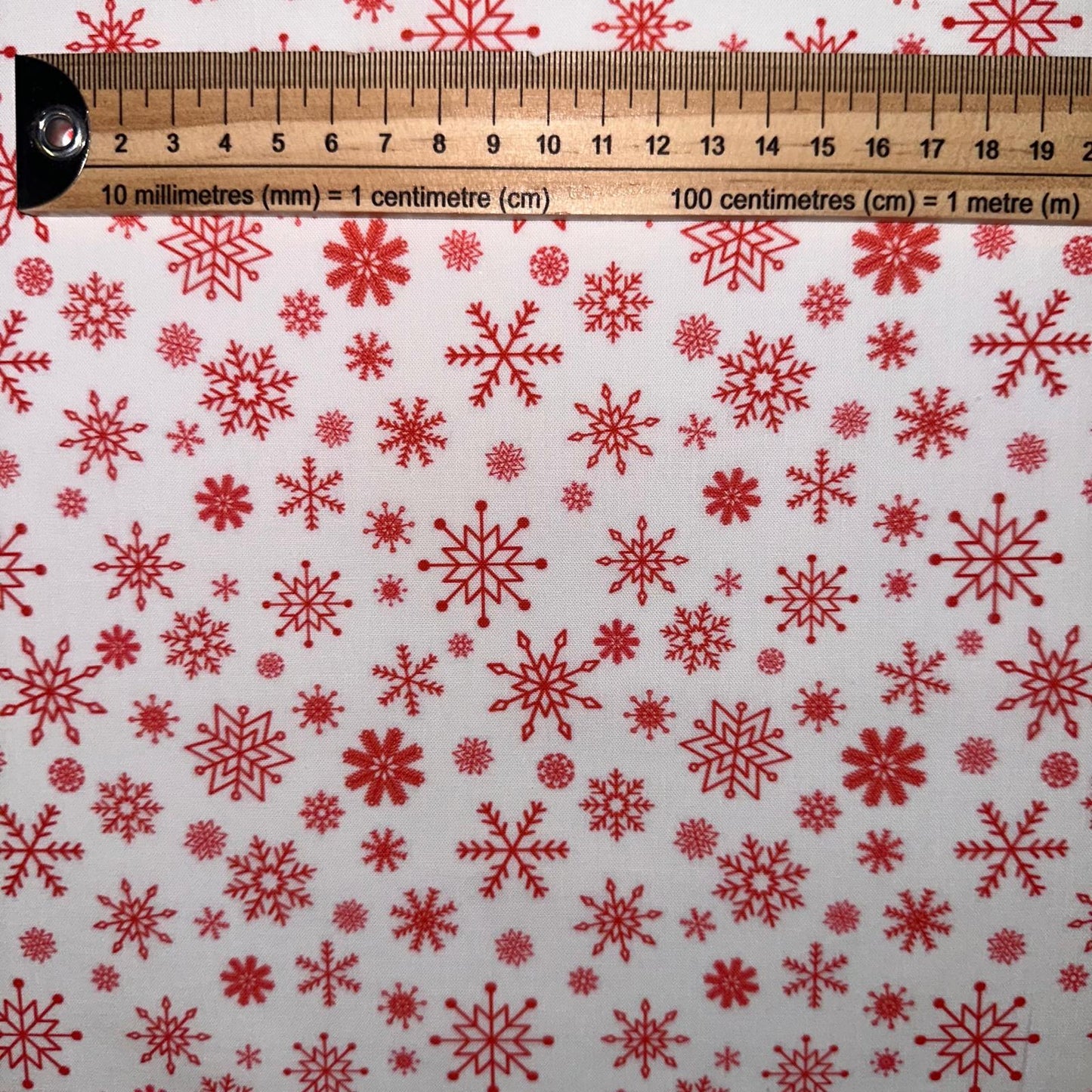 COTON IMPRIME Flocons neige Rouge