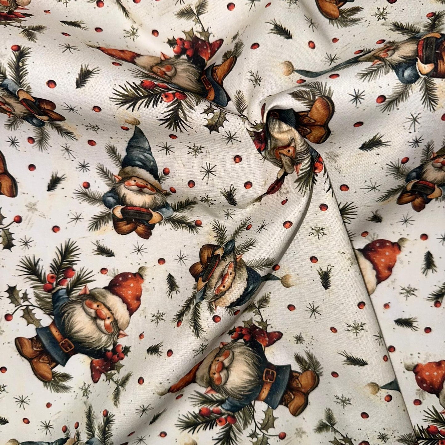 COTON IMPRIME Gnomes Noel
