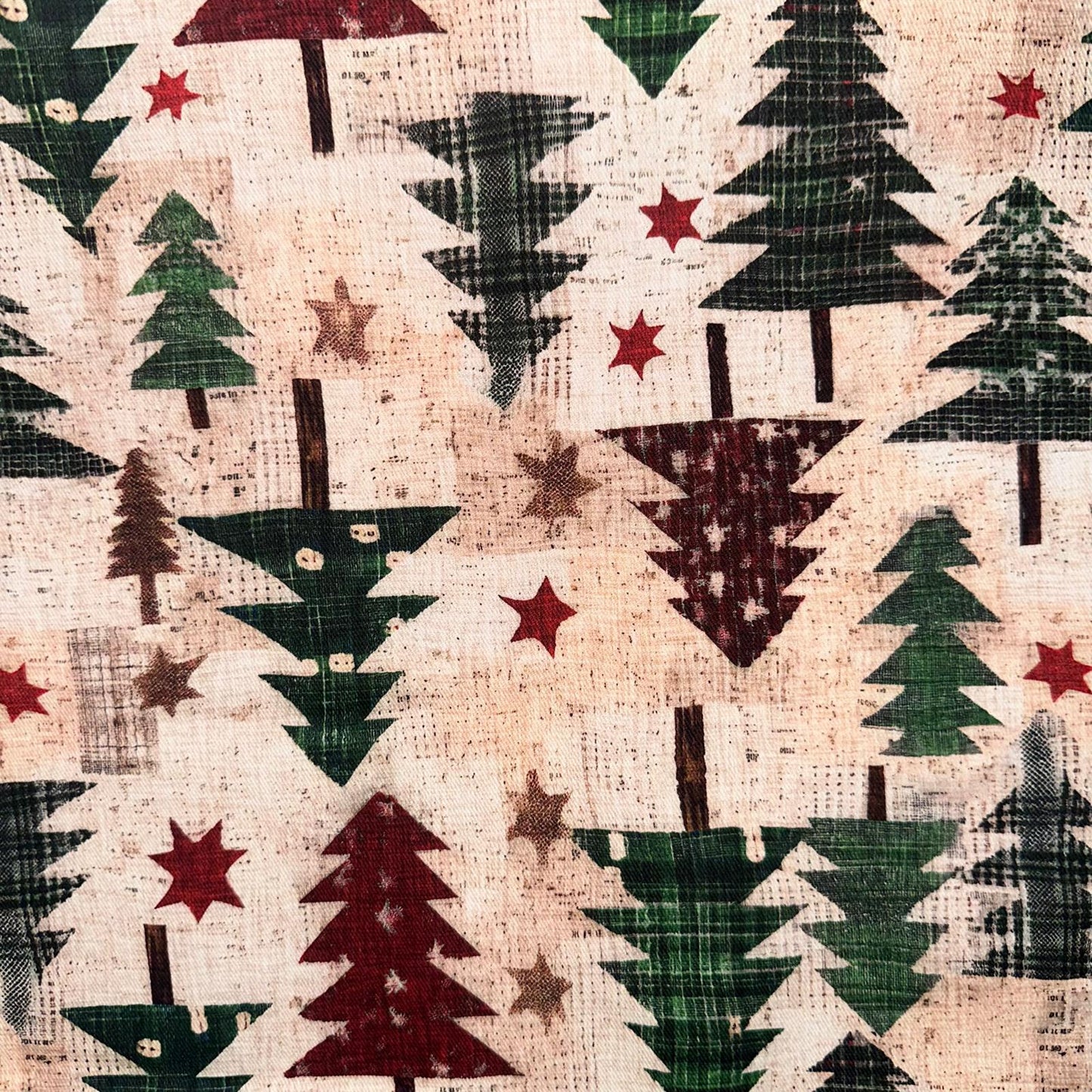 TOILE DECO IMPRIME Sapins de Noel fond Beige