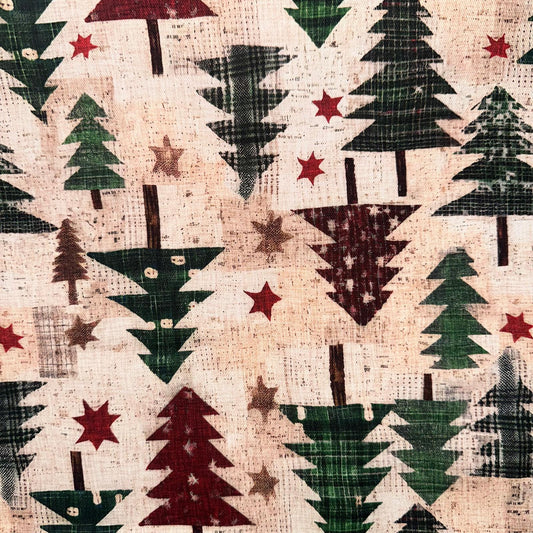 TOILE DECO IMPRIME Sapins de Noel fond Beige