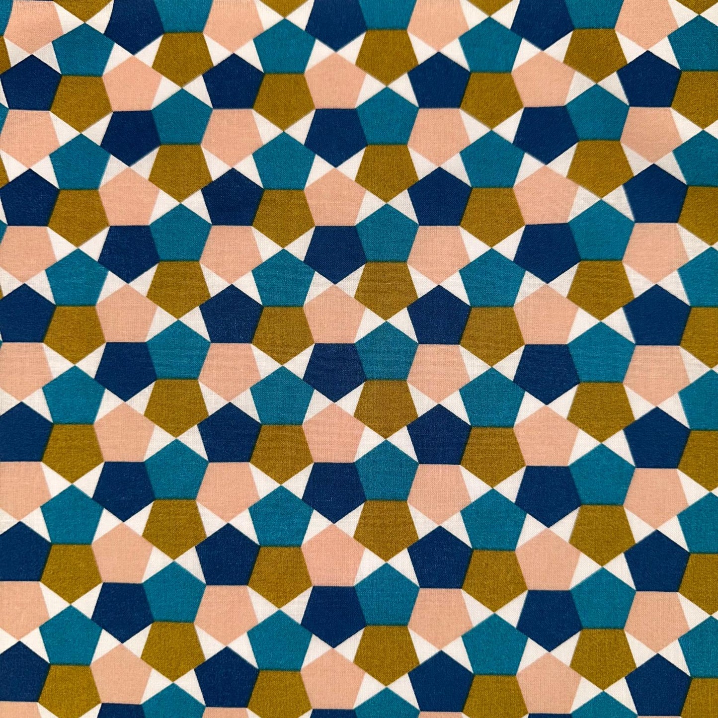 COTON IMPRIME Graphique Bleu Rose Moutarde