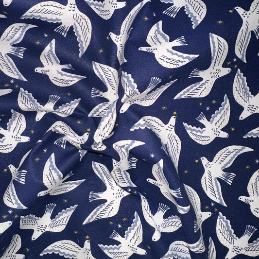 COTON IMPRIME Hirondelles fond Bleu