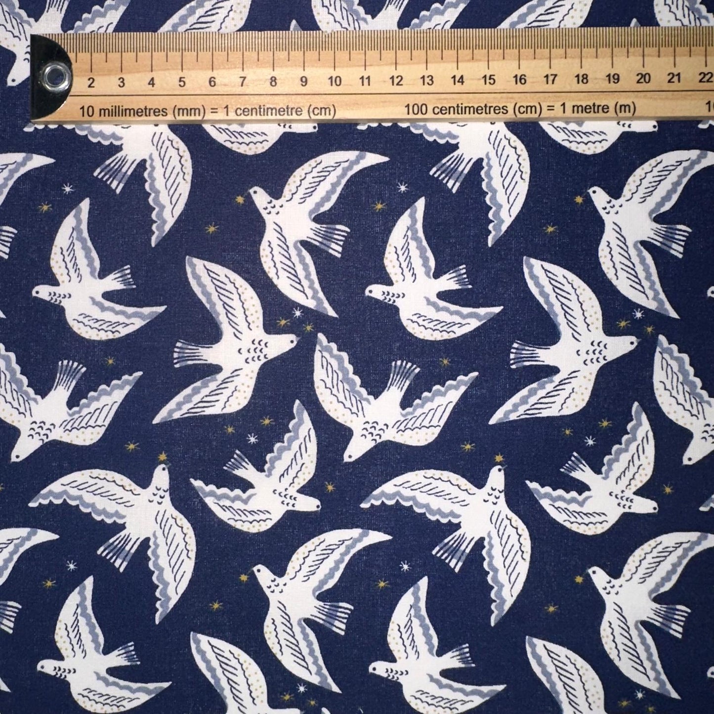 COTON IMPRIME Hirondelles fond Bleu