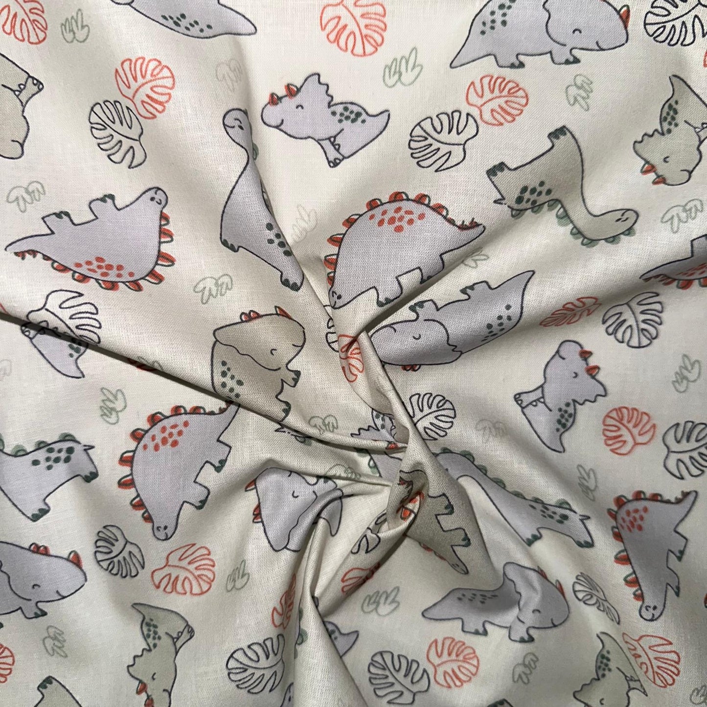 COTON IMPRIME Dinosaures Gris