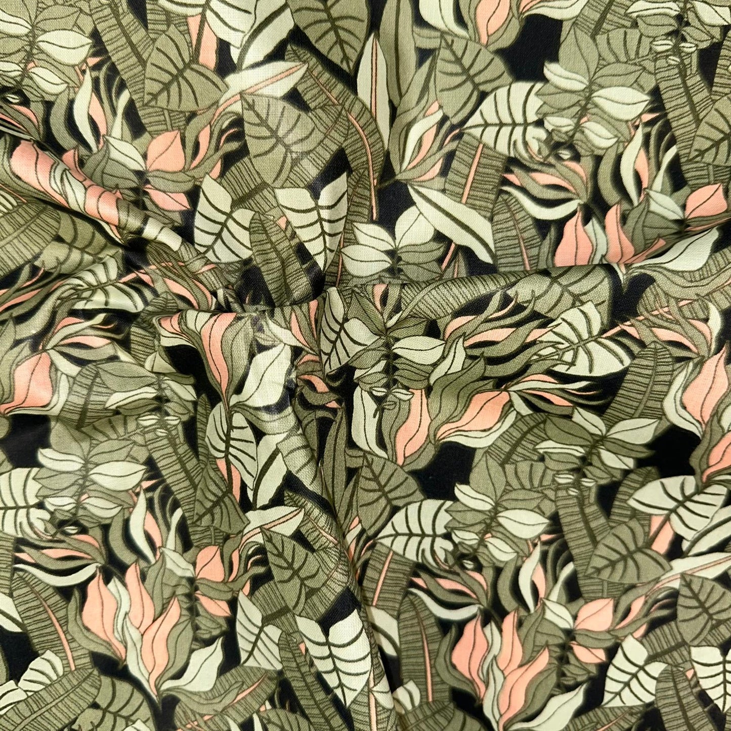 COTON IMPRIME Feuillage Kaki