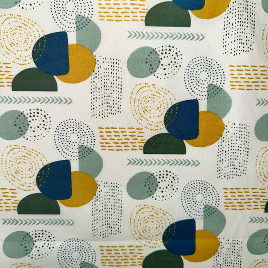 COTON IMPRIME Graphique grand motif Bleu Canard