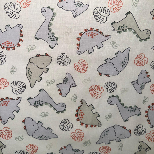 COTON IMPRIME Dinosaures Gris