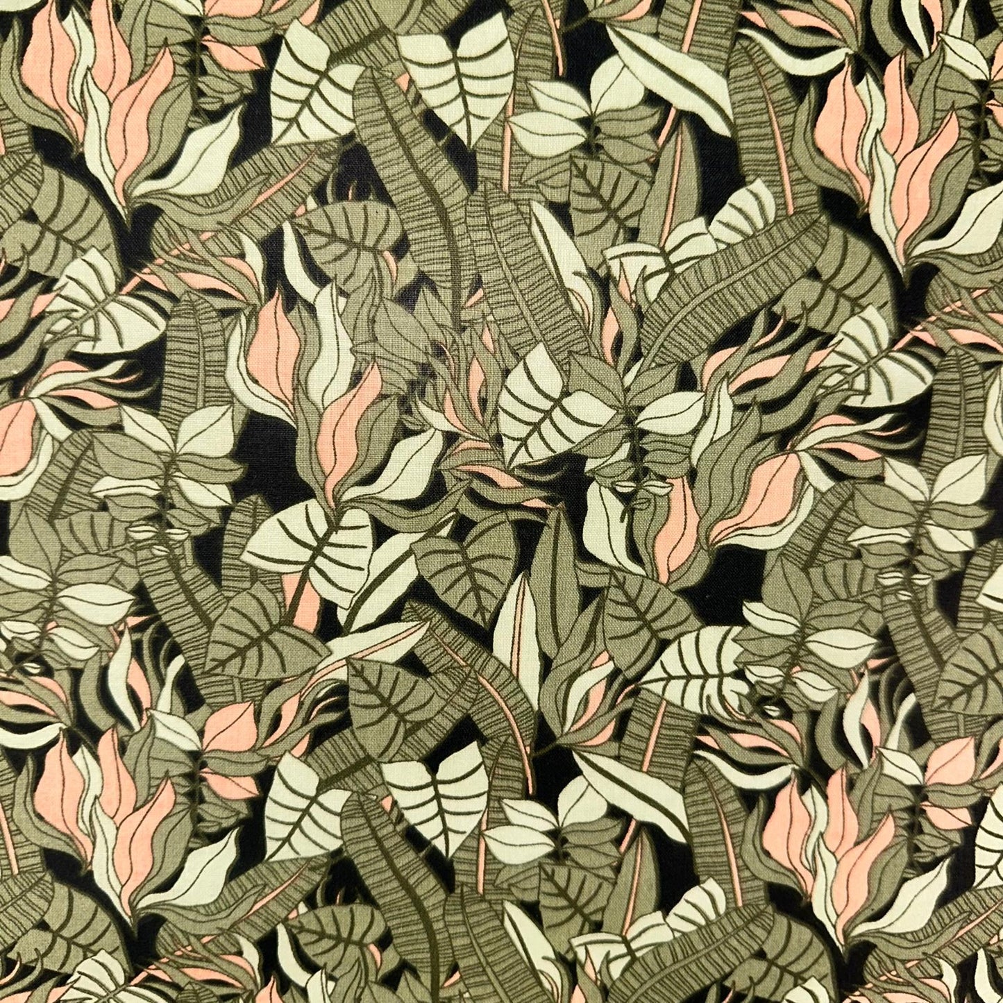 COTON IMPRIME Feuillage Kaki