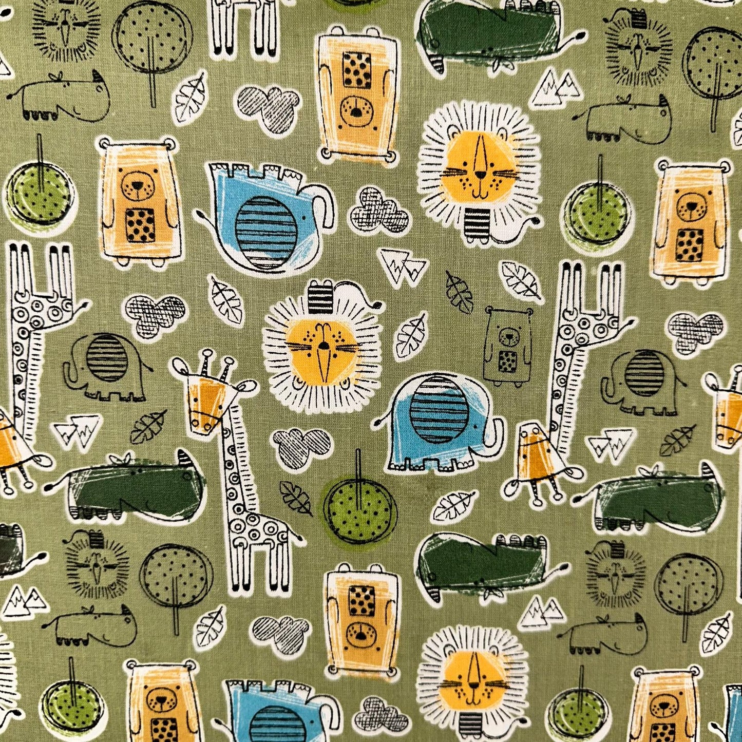 COTON IMPRIME Animaux jungle fond Vert