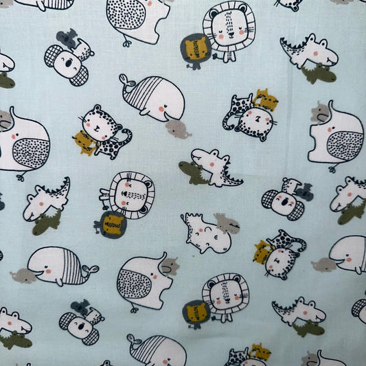 COTON IMPRIME Animaux fond Menthe