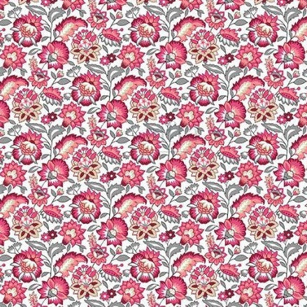 COTON IMPRIME fleurs Rose Gris