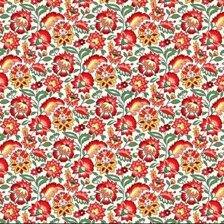 COTON IMPRIME fleurs Orange Kaki