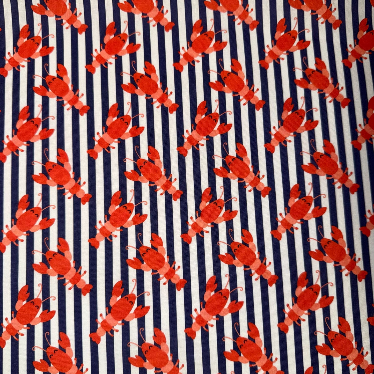 COTON MOTIF Homards sur rayures