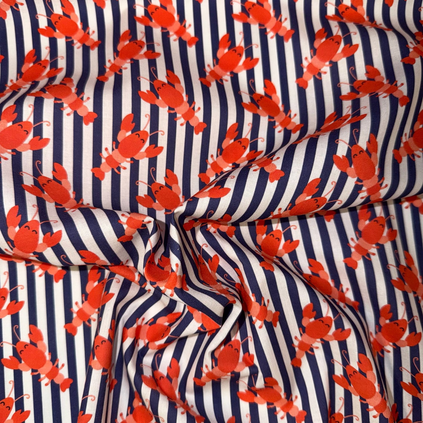 COTON MOTIF Homards sur rayures