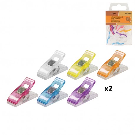 PINCES A TISSU Multi couleurs 12 pinces + boite
